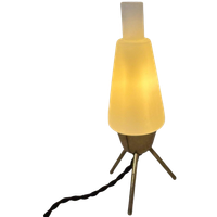 Atomic Age / Mid Century Modern - Tripod Lamp With White Satin Glass Shade On Brass Feet