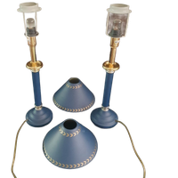 Tafellamp - Bedlamp - Kastlamp - Blauw - Metaal - Met Kap - 2 Stuks.