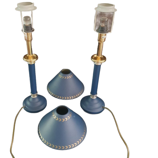 Tafellamp - Bedlamp - Kastlamp - Blauw - Metaal - Met Kap - 2 Stuks. 1