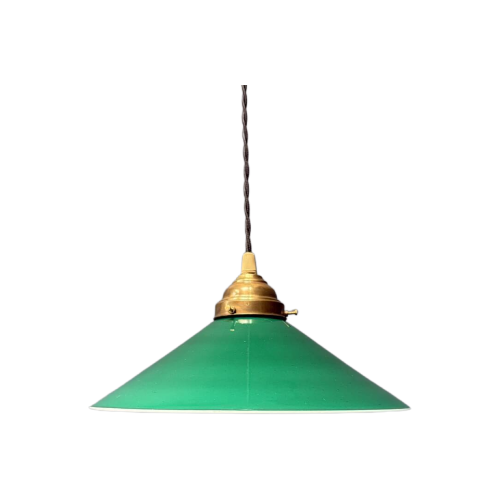 Groen Glazen Hanglamp Met Schuine Kap En Messing Armatuur