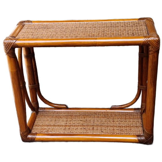 Vintage Wandrek Etagère Plantentafeltje Van Rotan Manou Jaren '70 1