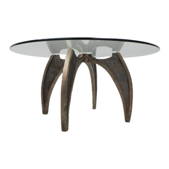 Bronzen Brutalist Salontafel Met Glazen Blad 1