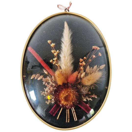 Vintage Bolglas Lijstje Met Droogbloemen Fifties Schilderij 1