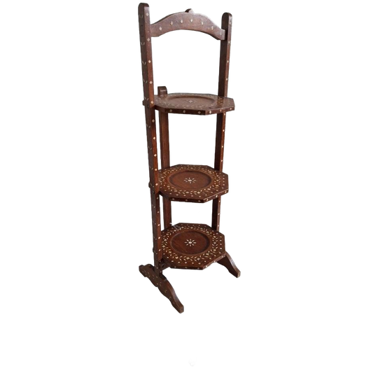 Vintage Etagère Met 3 Schappen, Teakhout En Parelmoer 1