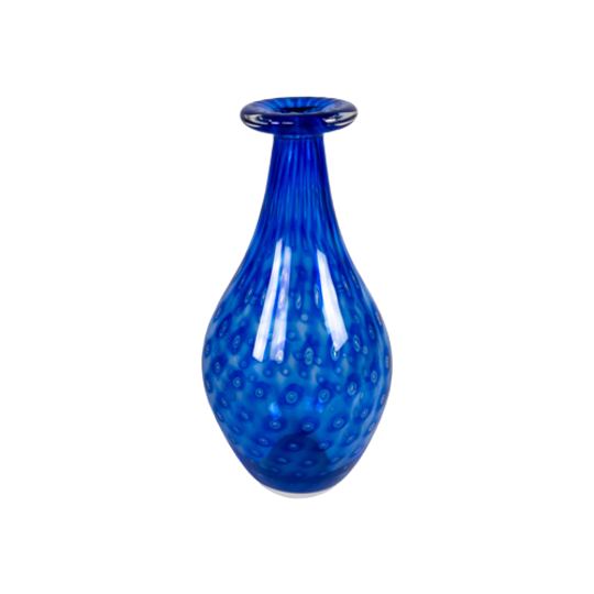 Murano - Flesvaas - Ingesloten Luchtbellen - Cobalt Blauw - Italie - 80's 1