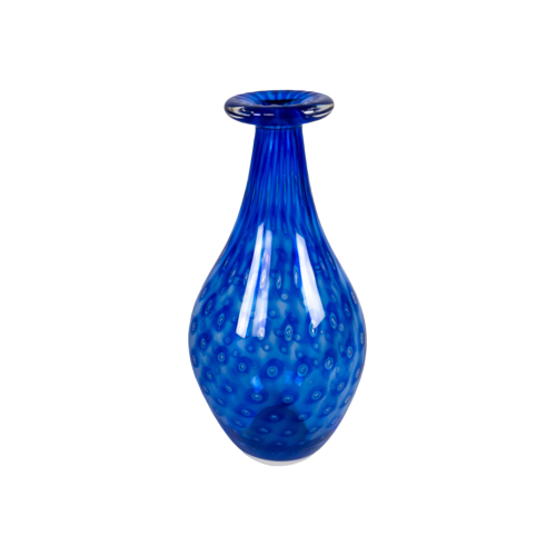Murano - Flesvaas - Ingesloten Luchtbellen - Cobalt Blauw - Italie - 80'S