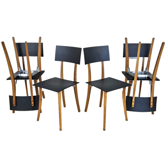 Retro Italiaanse Kersenhouten En Hard Plastic Design Eetkamerstoelen Set Van 6 Zanotta Marina 1991 1