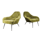 Vintage Set Franse Lounge Stoelen Fauteuils Limegroen thumbnail 1