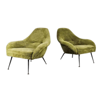 Vintage Set Franse Lounge Stoelen Fauteuils Limegroen