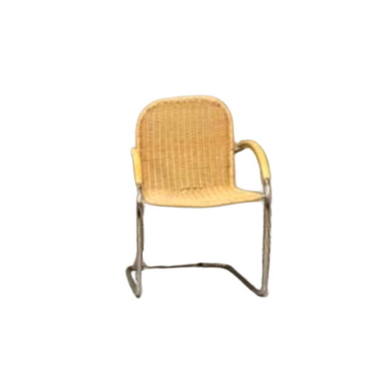 Set Van 4 Vintage Riet En Chroom Design Eetkamerstoelen 1