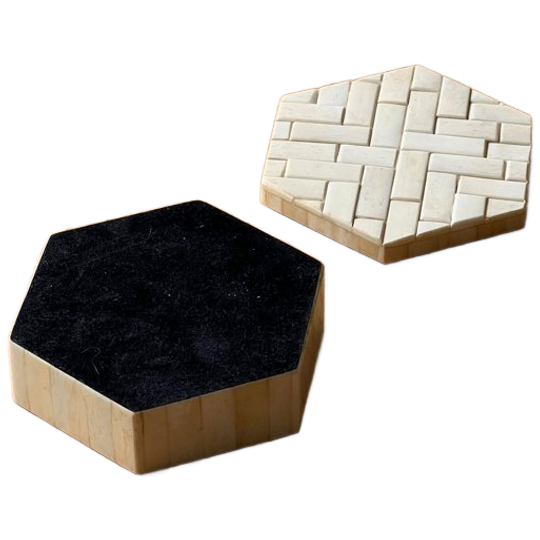 Vintage Wooden Trinket Box With Bone Inlay 1