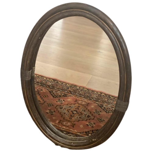 Vintage Ovale Spiegel Van Manou Rotan