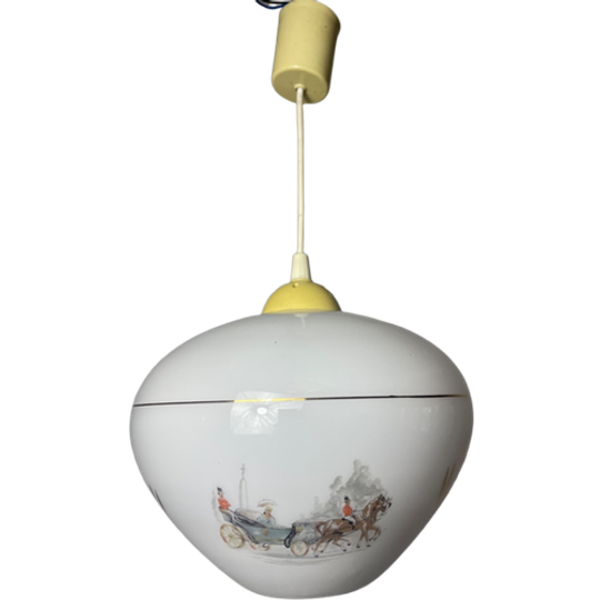 Opaal Glas Vintage Hanglamp Paarden Motief 1