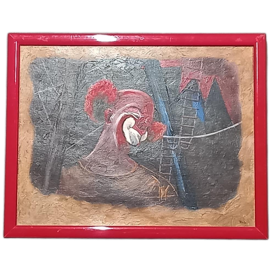 Vintage Olieverf Schilderij Van Een Clown 1