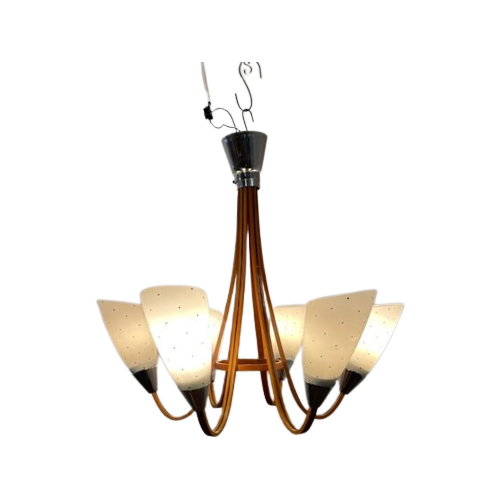 Vintage Spoetnik Lamp, Hout En Glas. Door Drevo Humpolec - M0596