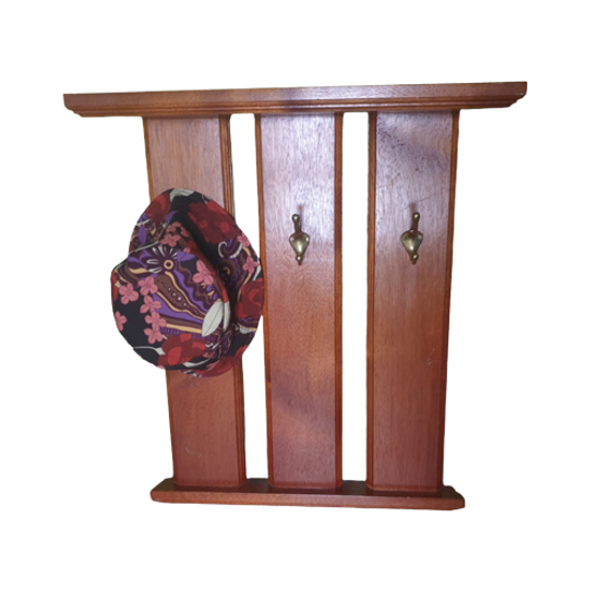 Vintage Teak Houten Kapstok Met Plank Bovenop 3 Haken 1