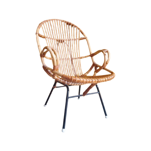 Vintage Rotan Fauteuil, Fifties Design, Rohe Van Sliedrecht