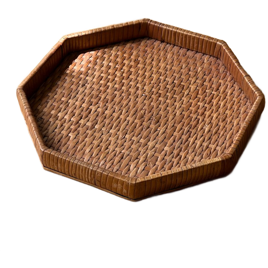 Vintage Octagonal Bamboo Tray 1