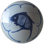 Blauwe Koi Karper, Schaal Porselein Ø 23 Cm, Begin 20E Eeuw thumbnail 1
