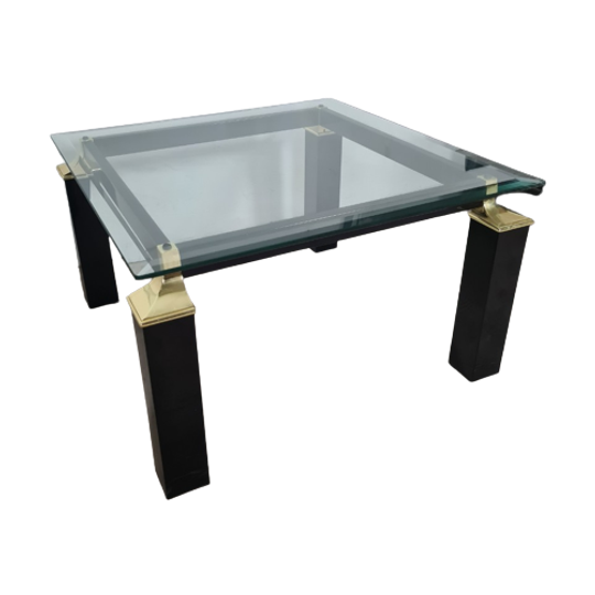 Vierkante Salontafel, Goud Messing - Zwart, Gehard Glas, 68x68cm 1