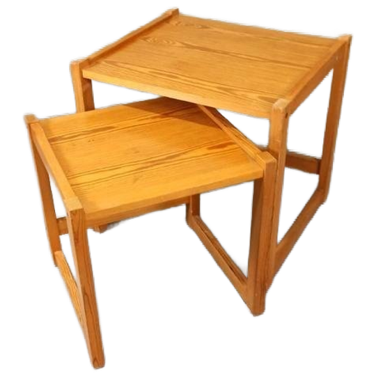 Vintage Grenen Mimiset Bijzettafels 1