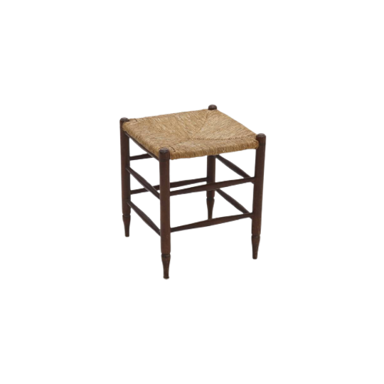 Vintage French Oak And Rush Stool 1950s 1