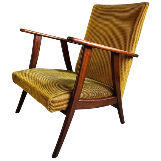 Vintage Mid-century Scandinavische Fauteuil Teak Okergeel 1960’s 1