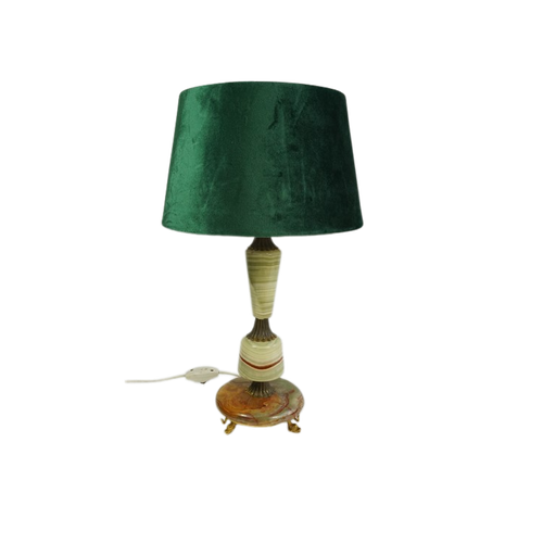 Vintage Lampvoet, Onyx, Goud/Bronskleurige Accenten