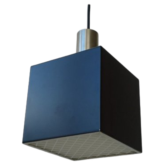 Vintage Rectangular Small Philips Black Metal Hanging Lamp / Dutch Design Cube / Rare Model Mid-c 1