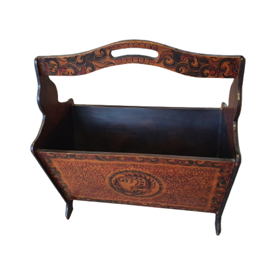Hand Paint Decorated Magazine Holder 1960s 1