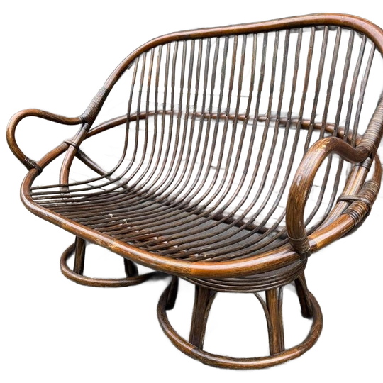 Vintage Rotan Bankje - Frans Design, Jaren '70 1