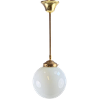 Vintage Art Deco Bol Hanglamp Schoollamp Messing Stang ‘50 thumbnail 1