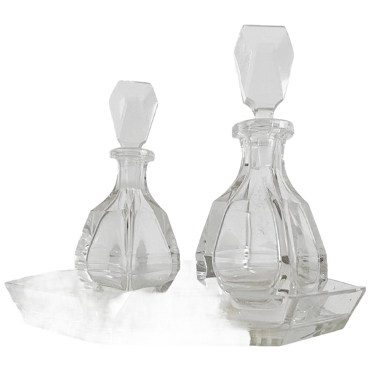 Art Deco Parfumflesjes Karafjes Set Kristal Met Dienblaadje 1920’s 1