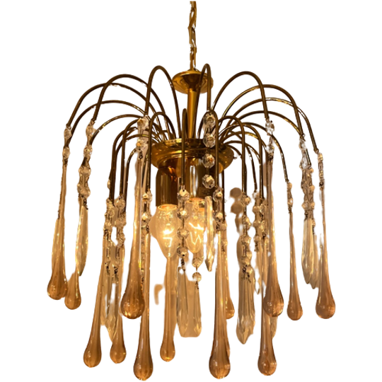 Murano Roze Teardrop Hanglamp Kroonluchter Vintage 1