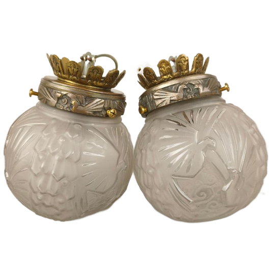 2x Art Deco Muller Frères Lamp Bollen 1
