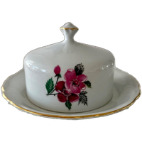 Schitterende Vintage Botervloot Bohemia 17 Met Rode Roosje En Gouden Randje