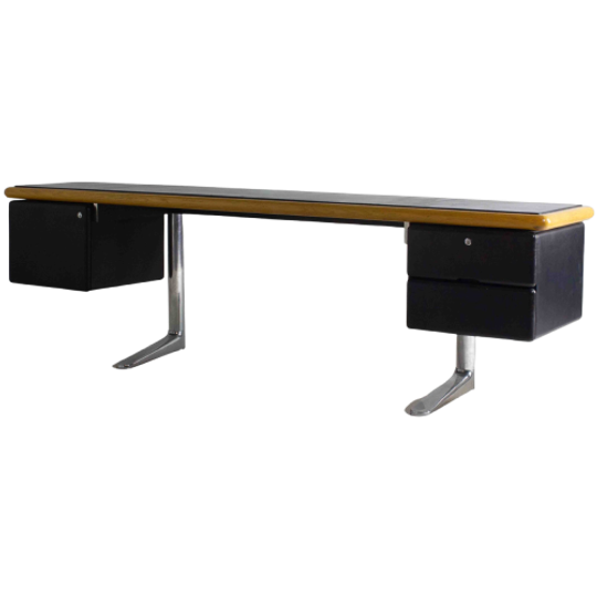 Zeldzame Vintage Mid-century Warren Platner Bureau / Dressoir Voor Knoll In Leer En Hout 1