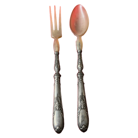 Salade Set. Zilveren Handvatten. 1
