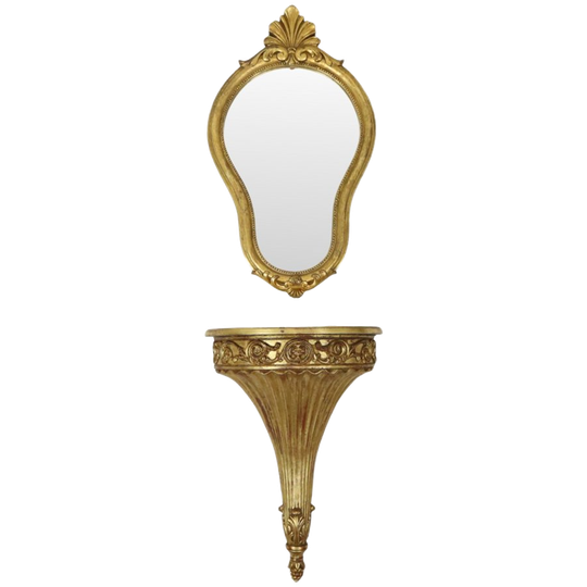 Vergulde Barok Stijl Spiegel Met Console Acanthus Frankrijk 1