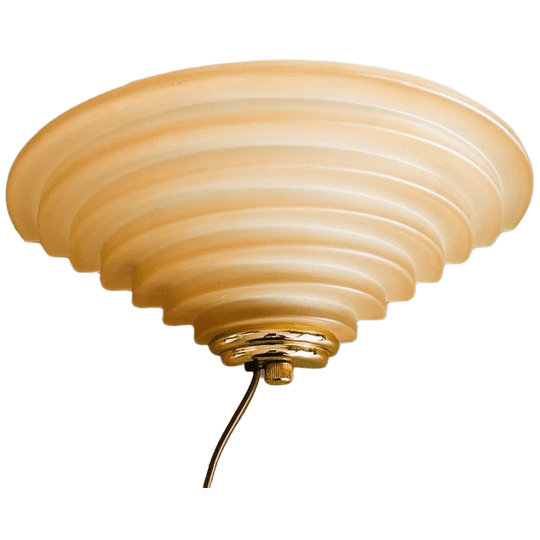 Vintage Happy Light Getrapte Wandlamp Zalmroze Glas Messing Art Deco Stijl 1980’s 1