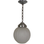 Art Deco Hanglamp Met Ronde Bol Met Geometrische Patronen, Jaren 30 thumbnail 1