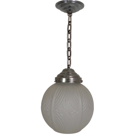 Art Deco Hanglamp Met Ronde Bol Met Geometrische Patronen, Jaren 30 1