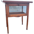 Antiek Eiken Theekastje Met Los Dienblad, Stergeslepen Glas, 78 Cm Hoog thumbnail 1