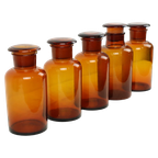 Grote Oude Apotheker Medische Flessen Potten Set Bruin Amber Glas thumbnail 1