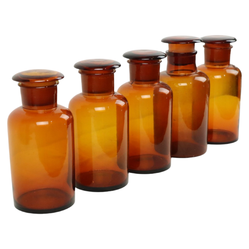 Grote Oude Apotheker Medische Flessen Potten Set Bruin Amber Glas