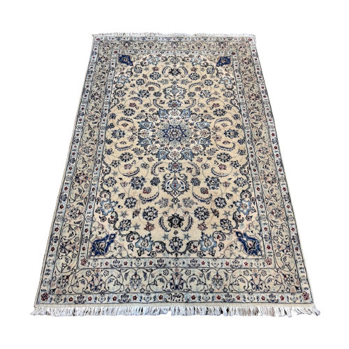 Handgeknoopt Perzisch Nain Vloerkleed 109X163Cm - Vintage Tapijt Wit Blauw - Reliving