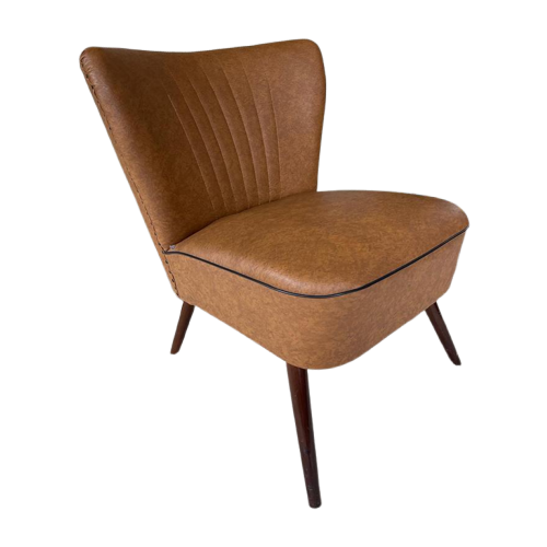 Vintage Cocktail Fauteuil In Bruin Kunstleder