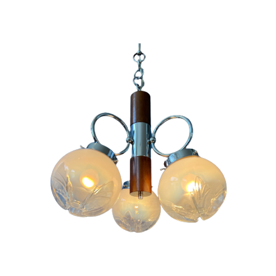 Mazzega Murano Kroonluchter / Space Age Glazen Hanglamp / Mid Century 70s Vintage Plafondlamp 1