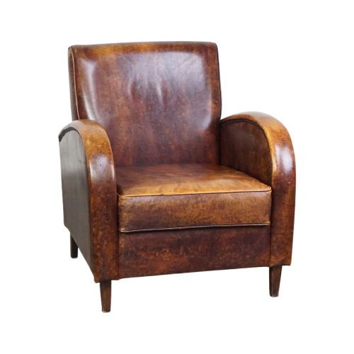 Mooie Design Fauteuil/ Armchair Gemaakt Van Mooi Cognac Kleurig Rundleer