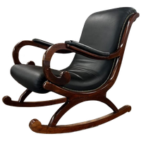 Vintage Zwarte Lederen Schommelstoel / Fauteuil / Armchair